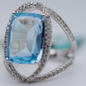EFFY 14k White Gold Blue Topaz And Diamond Ring